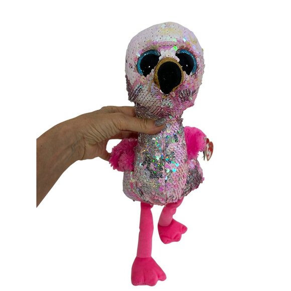 Ty Flippables Pinky Flamingo Beanie Babies Plush Toy Stuffed Animal Beanbag Kids - Picture 11 of 16
